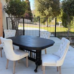 Oak Table And Upholstered Chairs