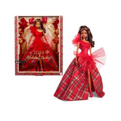 Barbie Signature 2024 Holiday Barbie Doll Light Brown Hair Plaid Gown - New