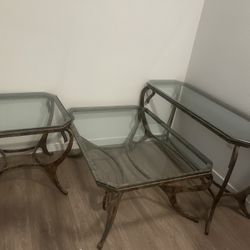 Set Of three heavy metal and glass tables