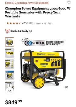 Champion Power Equipment 7500/6000 W Portable Generator with Free 3-Year Warranty