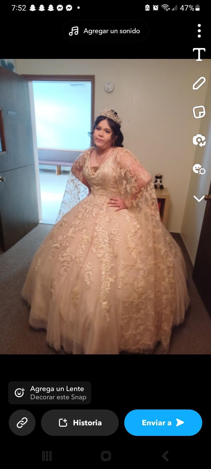 Vestido Dorado Con Tul Y Accesorios
