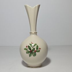 Lenox Holiday Vase Holly Berries Christmas Winter