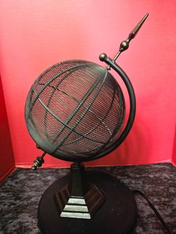 Mid Century Modern Brown Bronze Metal Armillary Sundial Spinning Metal Grid Globe Sculpture 18"