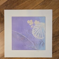 Abstract Floral Mixed Media Painting – Lavender and Soft Blue Tones