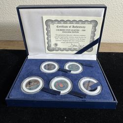 US Mint Five Statehood Quarter Dollars Inaugural Edition 1999 ColorizedSet W/COA
