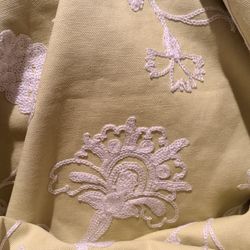 Green embroidered linen, upholstery fabric