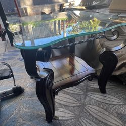 2 Thick Glass Wooden Tables 