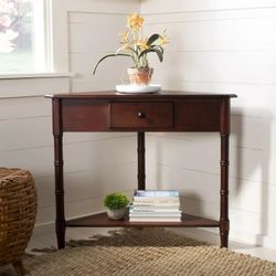 SAFAVIEH Gomez Corner Table With Storage Drawer Dark Cherry