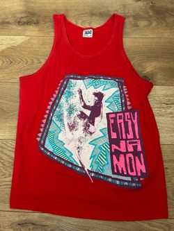 Vintage 90's Sun Tank Top Boys medium White Easy Na Mon Graphic Print Surf Beach