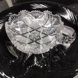 vintage cut glass crystal candy nut dish bowl sawtooth edge