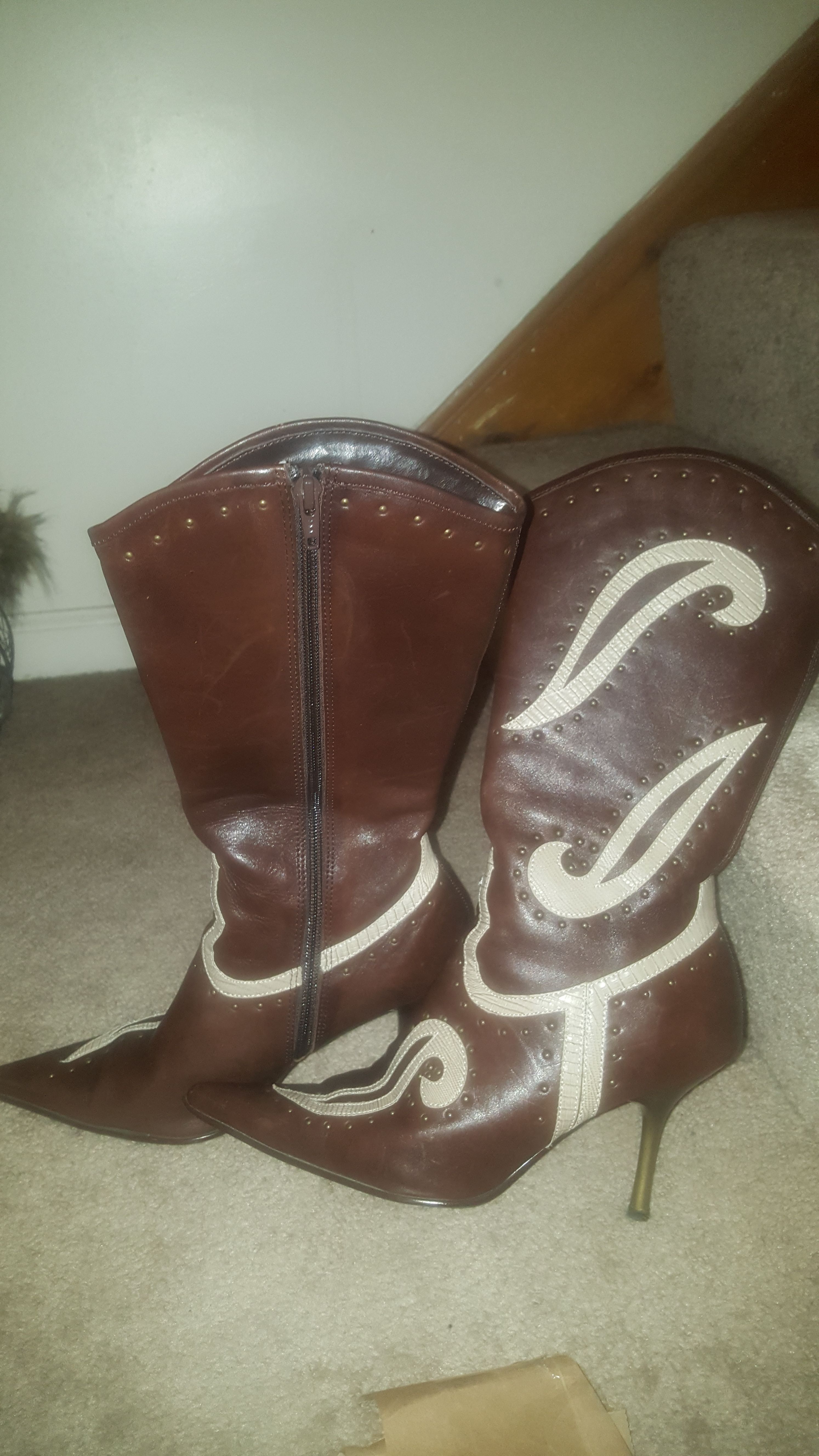 Brown leather boots