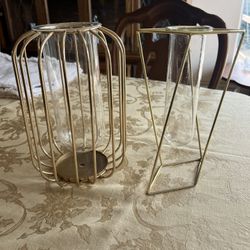 2 Gold Glass Vases 9.5 in. tall