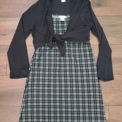Emma & Elsa Girls Sz 16 Black White Plaid Dress with Tie Front Cardigan 2 Pieces