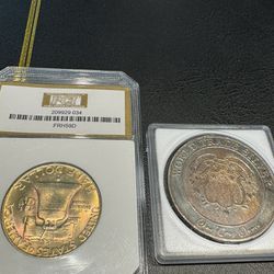 Graded MS66 1959 D Franklin Half Dollar & Old 1oz Silver  Coin