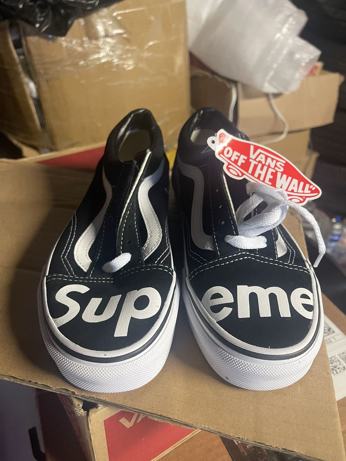 New Old School Custom Supreme Vans,,size Youth 4.5 … Woman 6