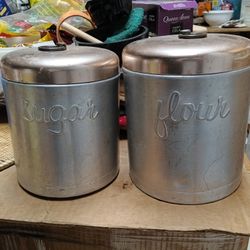 Vintage aluminum Kitchen Counter Canisters Flour & Sugar