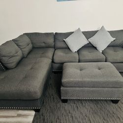 3 peice Sectional Sofa set with Ottoman - charcoal