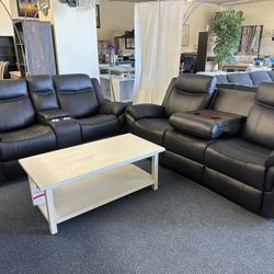 Black Faux Leather Sofa And Loveseat Recliner 