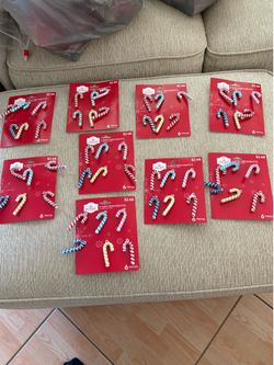 9 PACKAGES OF MINI GLITTERED CANDY CANE CHRISTMAS ORNAMENTS