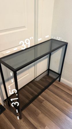 Black glass and metal console table