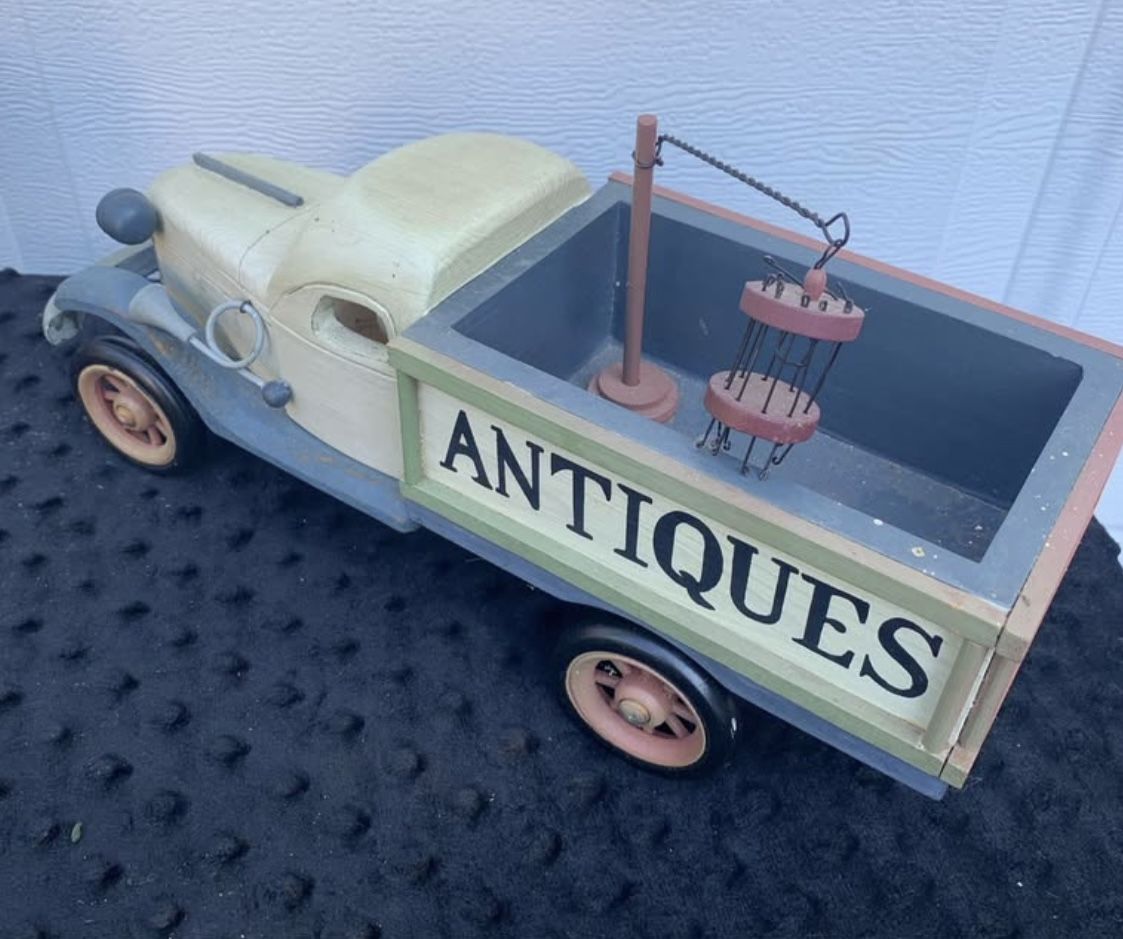 Antique Style Wooden Delivery Truck – “ANTIQUES” Sign with Gas Pump