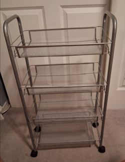 Silver Wire  Mesh Rolling Storage Cart
