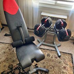 Bowflex-Set (Dumbbells, Stand, And Bench).