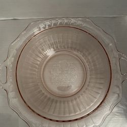 Vtg Anchor Hocking Mayfair Cabbage Rose Pink Depression Eared Bowl