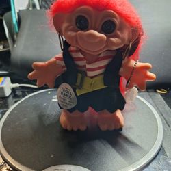 DAM PIRATE TROLL 7" 960s Coin Bank.,Red Long Crazy Hair,Blue Eyes.