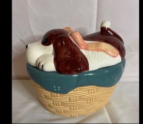 Dog in a basket cookie jar