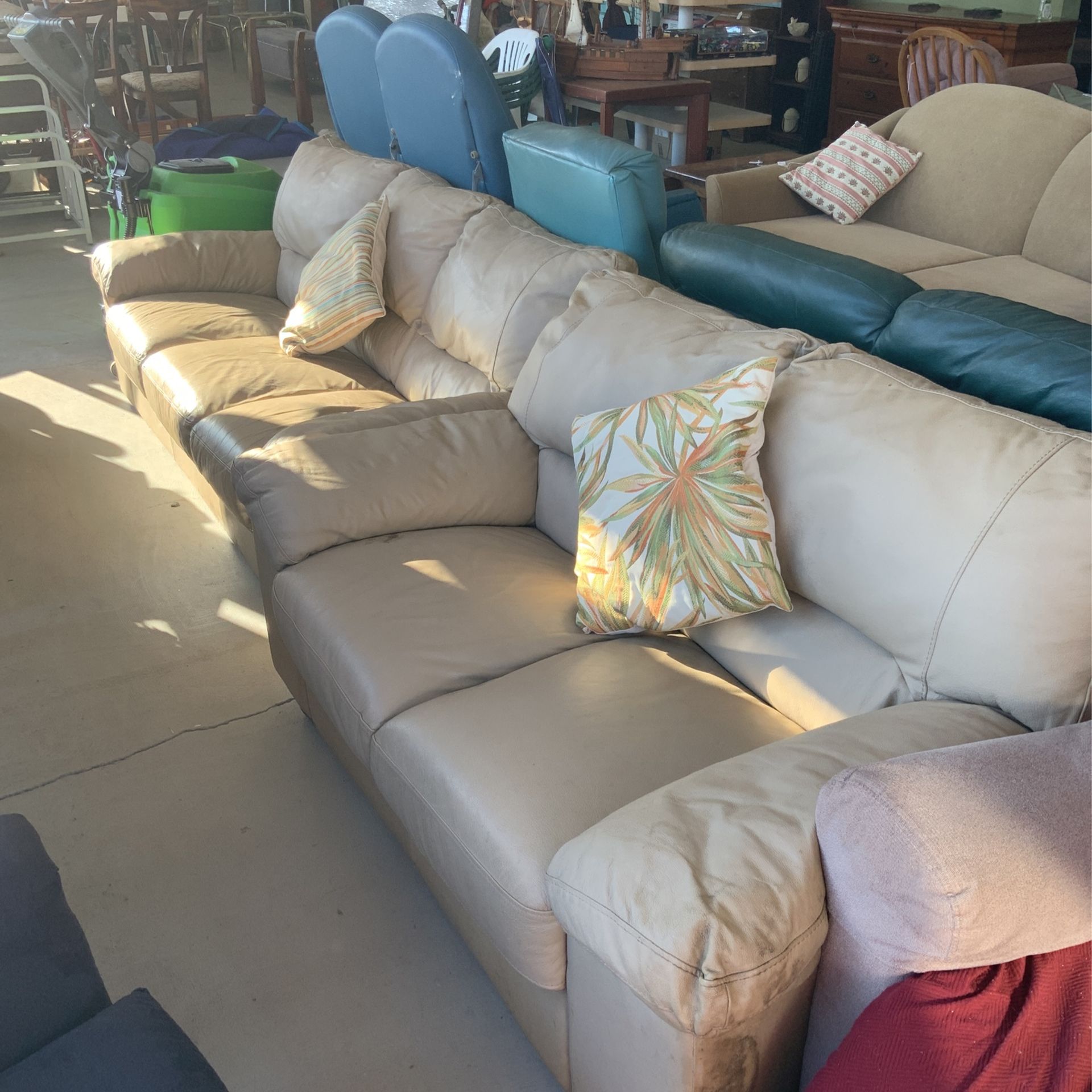 Beige Leather Couch And Loveseat (50% Off Price Listed)
