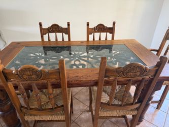 Rustic Wood Dining Table Set with 6 Chairs
