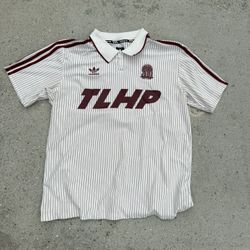 Adidas x A$AP Ferg Trap Lord pinstripe jersey in white with collegiate burgundy pinstripes size Large