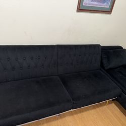Black Velvet Futon Sofa Set