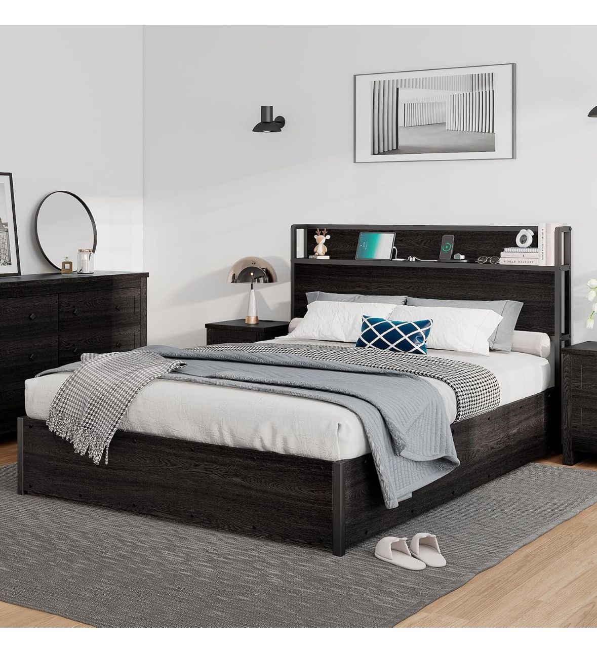 King Bed Frame With Storage And Outlet