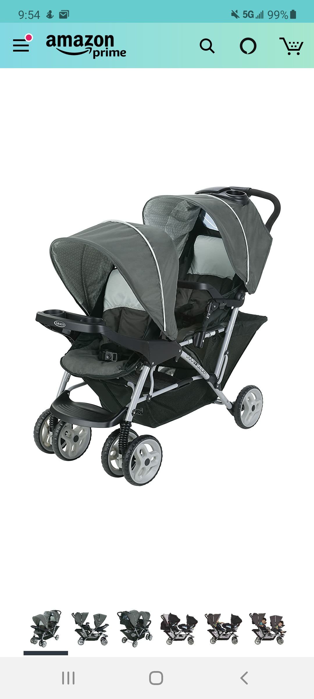 Graco tandem double stroller with 2 carseats and bases