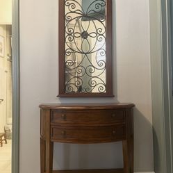 Real Wood Entryway Console Table & Matching Mirror Set