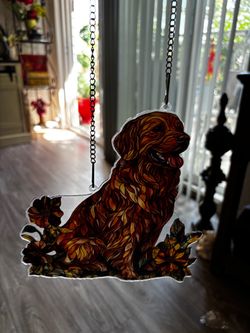 Golden Retriever Stained acrylic Style Suncatcher