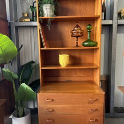 Mid Century 2 Piece Danish Teak Wall Unit