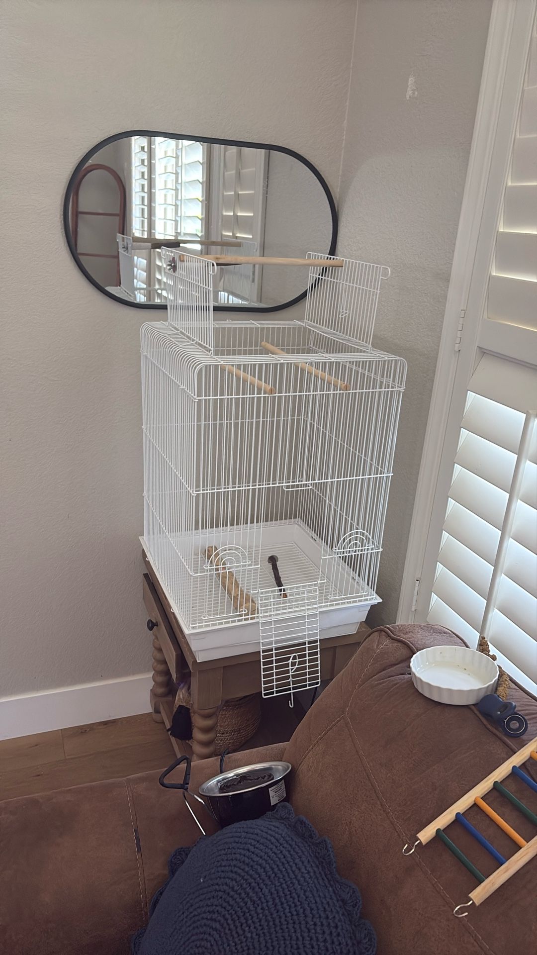 Large Open- Option Bird Cage With 3 Extra Custom Perches