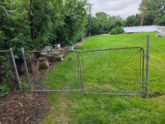 TWO Galvanized chain-link fence, extra wide walk gate.  46hx67" wide.  Comes with latch and hinges.  Solid. In great shape.