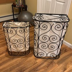 Large And Small Black Metal Laundry Baskets 