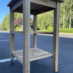 Birch Wooden 2-Level Kitchen Island with Wheels