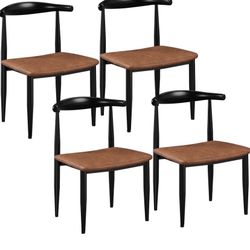 Yaheetech Dining Chairs Set of 4 Modern Kitchen Chairs Dining Room Chairs PU Leather Dining Chairs Upholstered Metal Frame Dining Chairs with Backrest