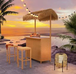 Grand patio Outdoor Tiki Bar with Widen Ceramic Top (42" W)