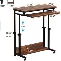 Andrea 31.5 in. Brown Mobile Drawing Wood Desk Height Adjustable Laptop End Storage Shelf Computer Cart Keyboard Tray