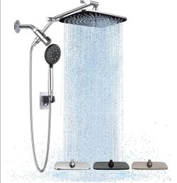 Veken Wide High Pressure Rain Shower Head with Handheld, Handheld Shower Heads with Multi Spray Modes, Rainfall Combo with 15" Metal Extension Arm,Det