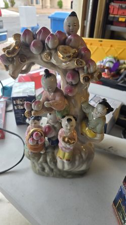 Vintage Chinese Porcelain Figurine – Children with Peach Tree
