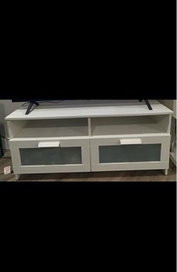 White TV Stand with Drawers and Open Shelf