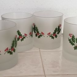 New Four Christmas Holiday Holly Frosted By Cerve Glasses Read Below